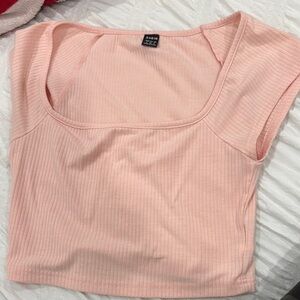 SHEIN Pink Ribbed Cap Sleeve Crop Tank